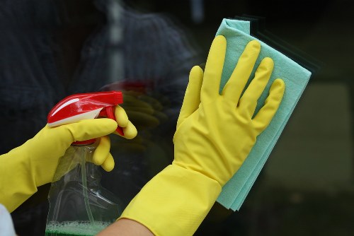 Professional upholstery cleaning on a fabric sofa